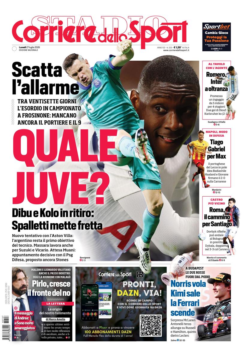 Prima pagina di oggi