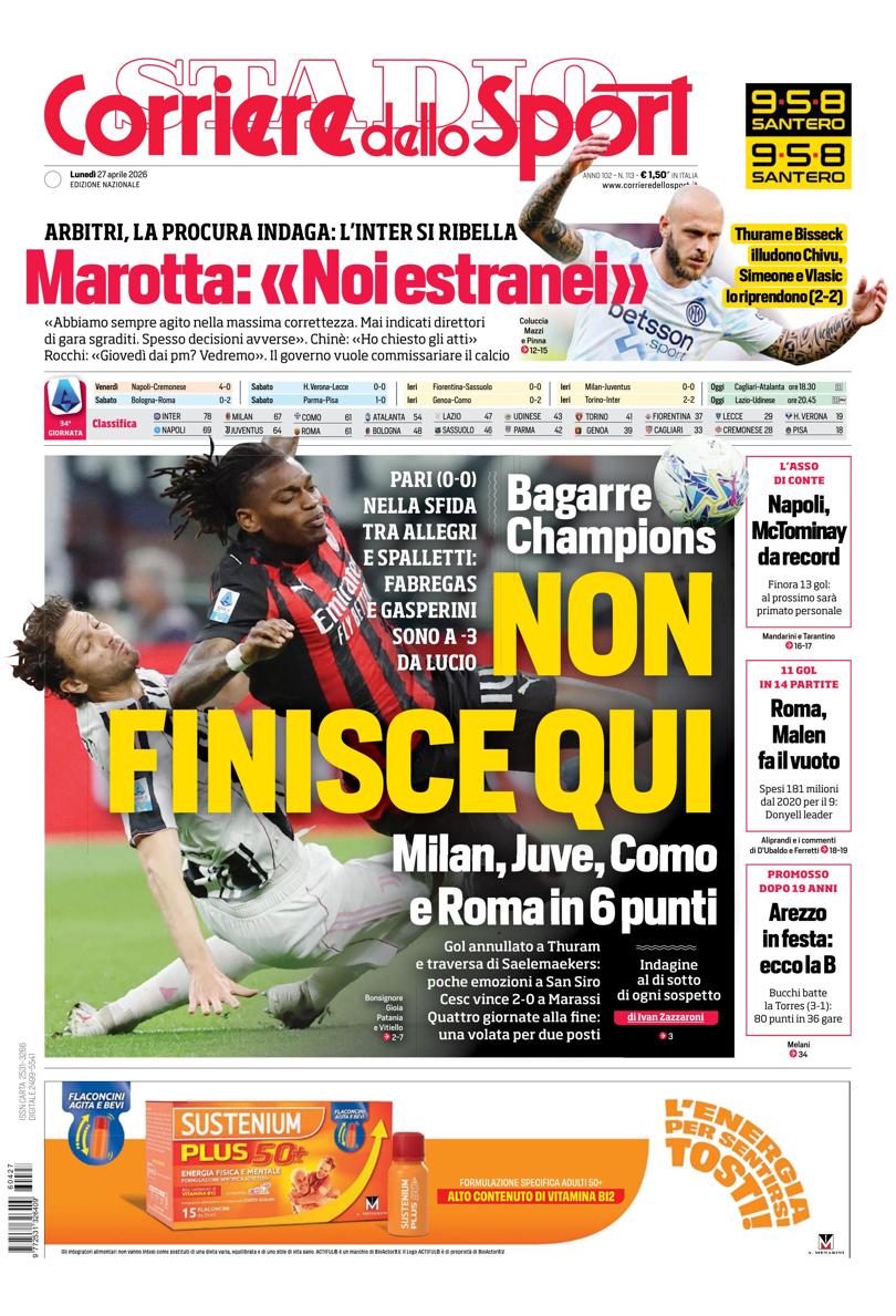 Prima pagina di oggi