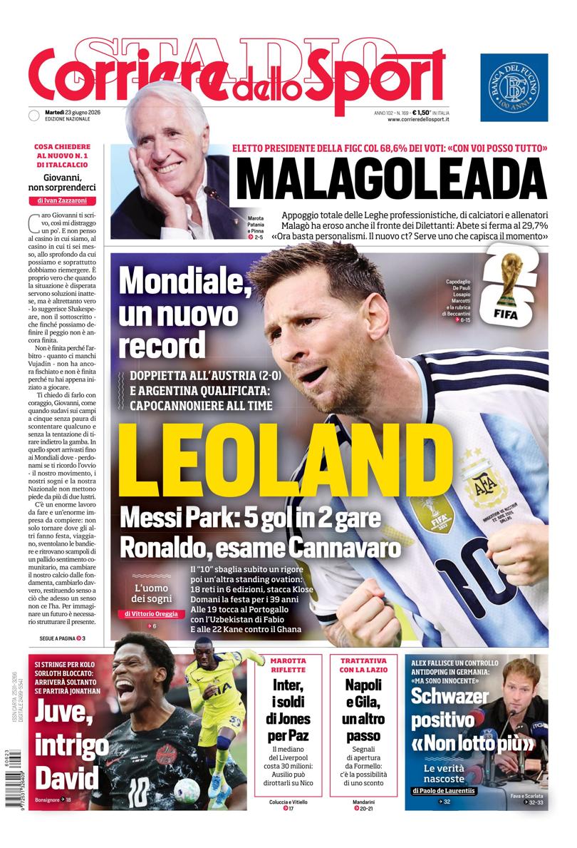 Prima pagina di oggi