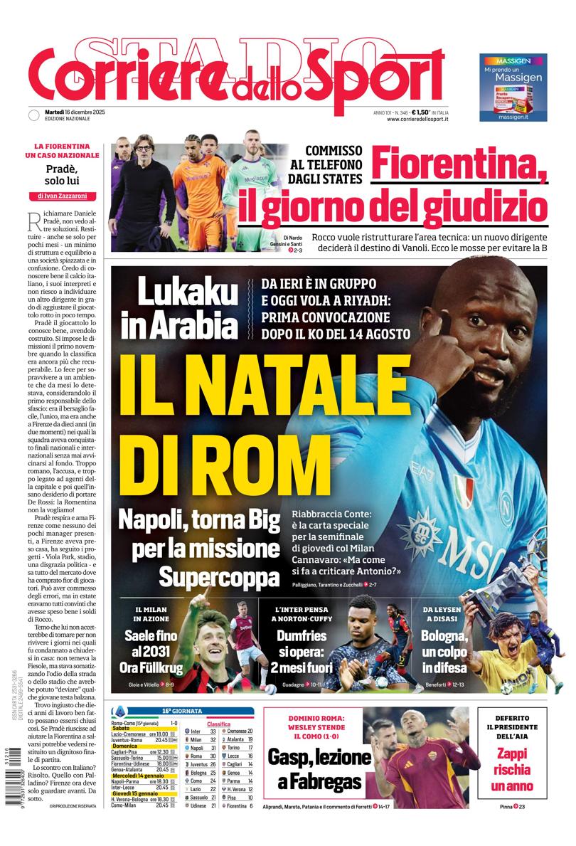 Prima pagina di oggi