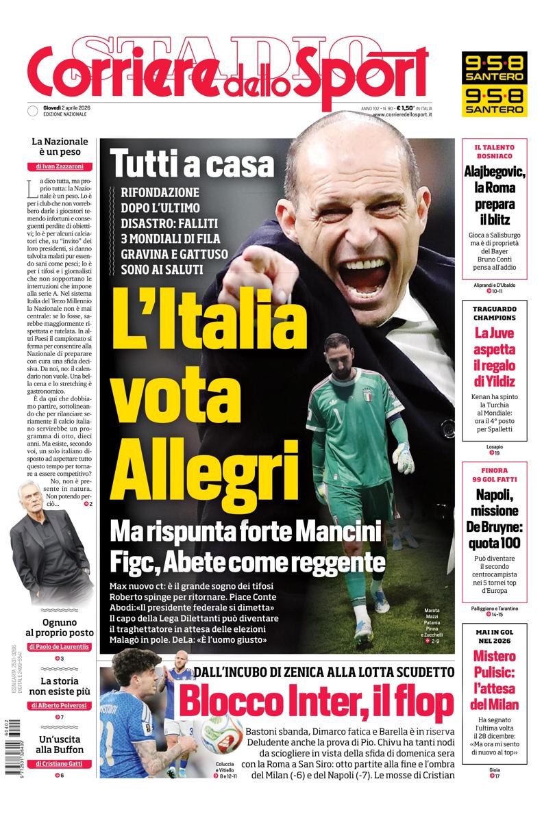 Prima pagina di oggi