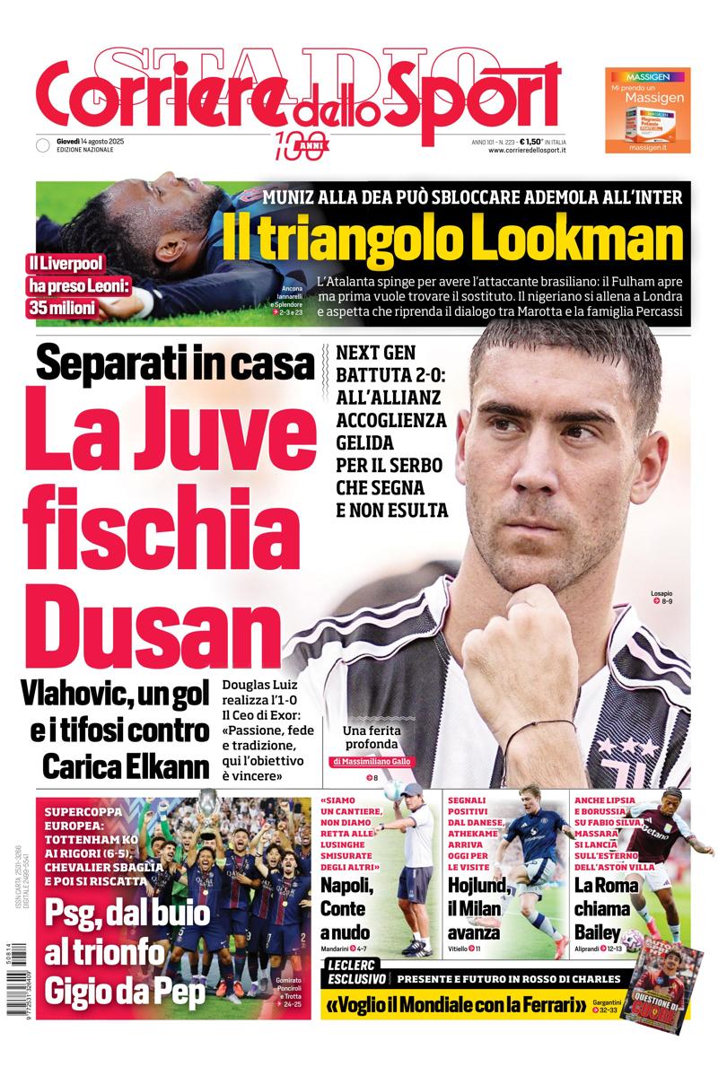 Prima pagina di oggi