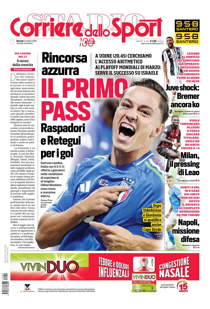 Prima pagina di oggi