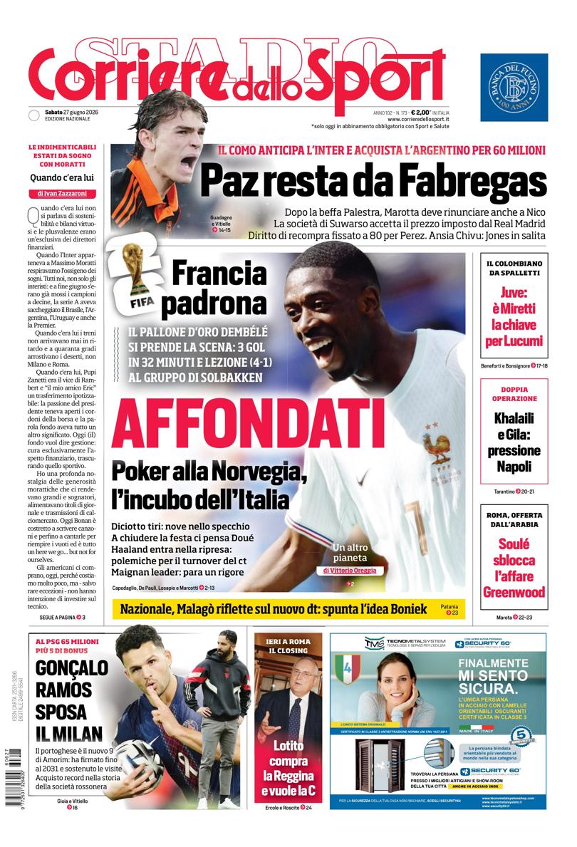 Prima pagina di oggi