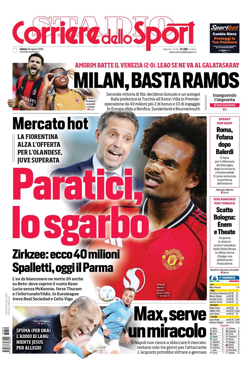 Prima pagina di oggi