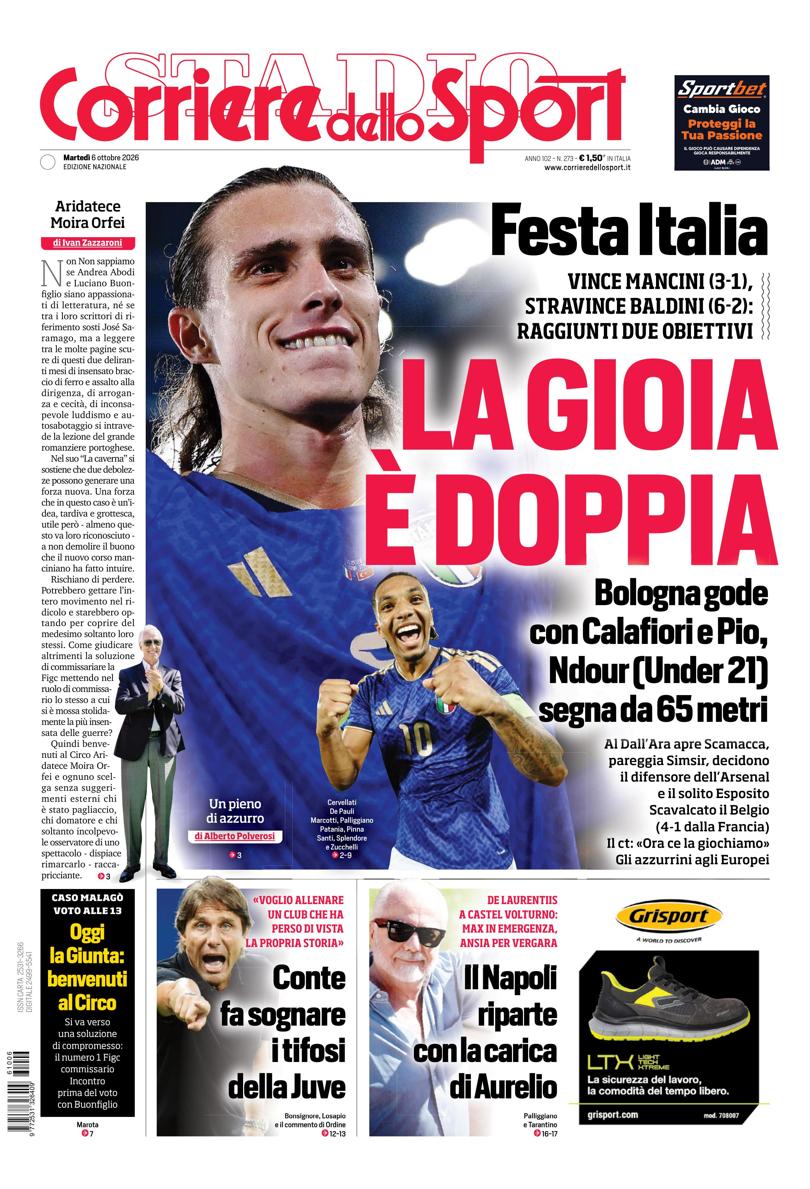 Prima pagina di oggi