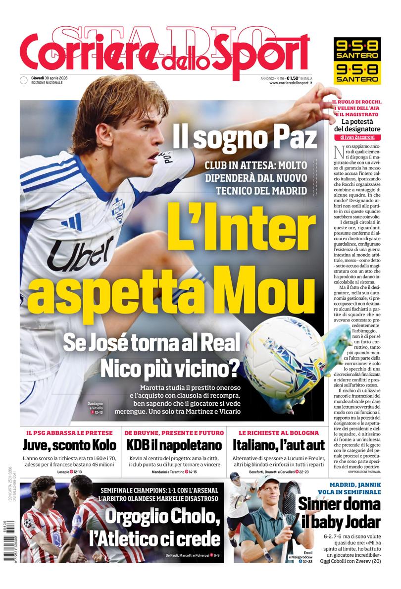 Prima pagina di oggi