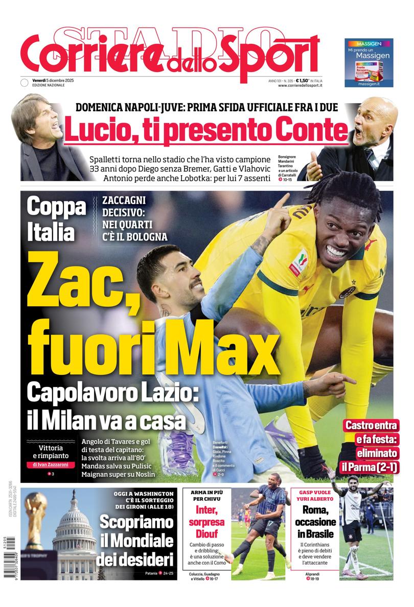 Prima pagina di oggi