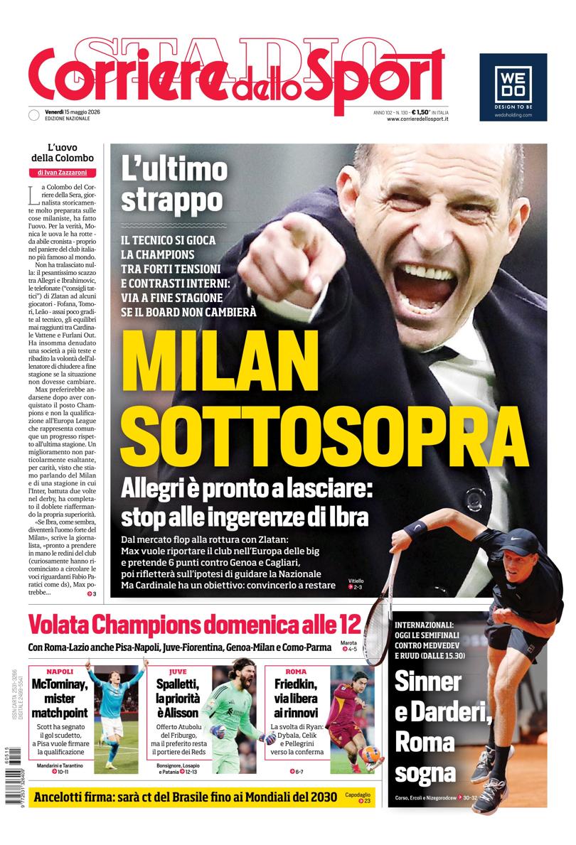 Prima pagina di oggi