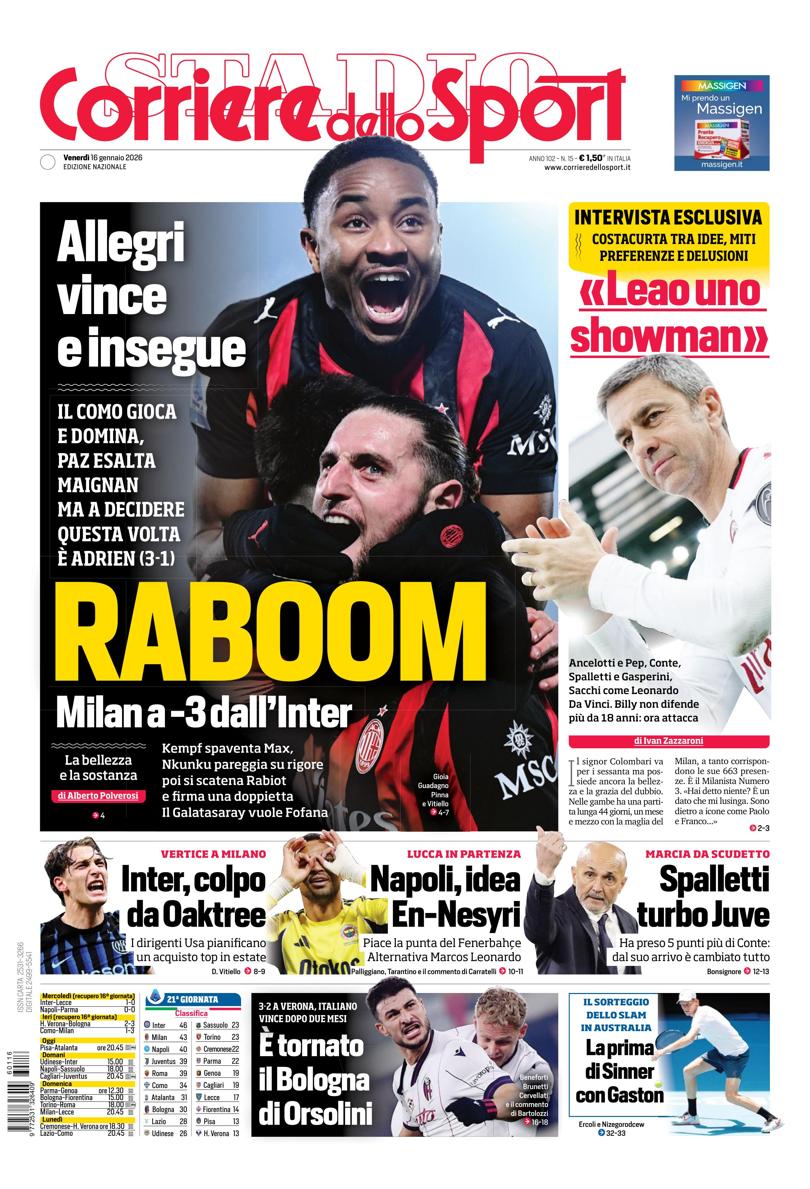 Prima pagina di oggi