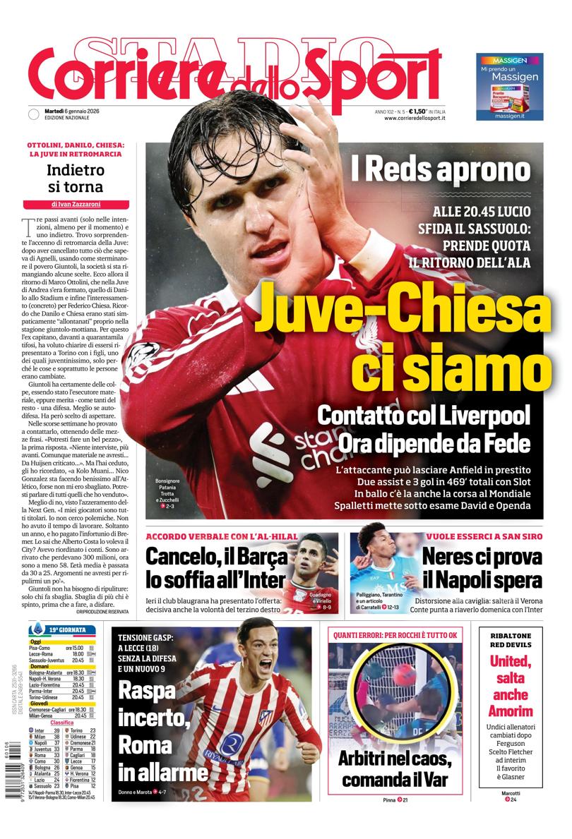 Prima pagina di oggi