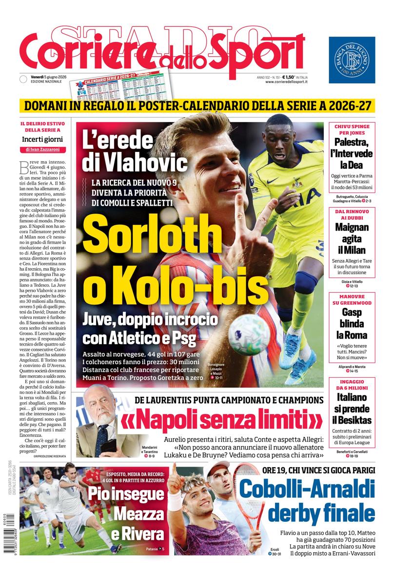Prima pagina di oggi