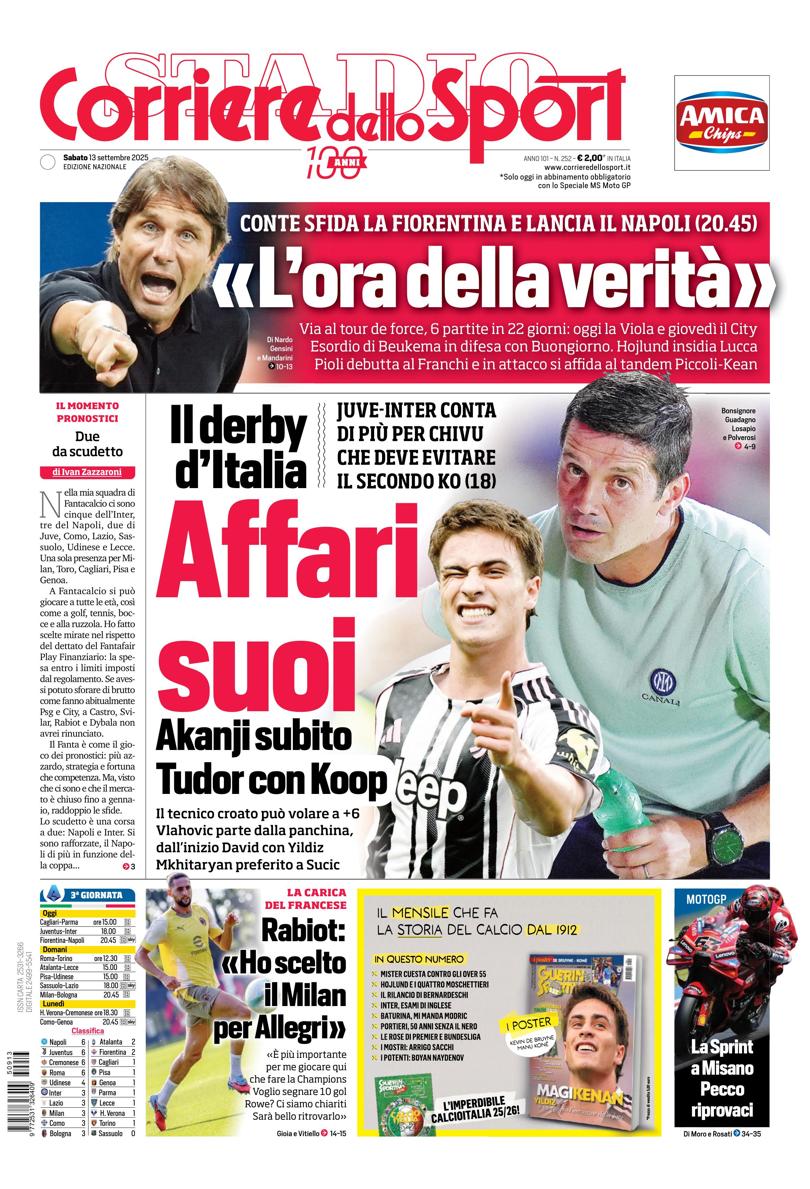 Prima pagina di oggi