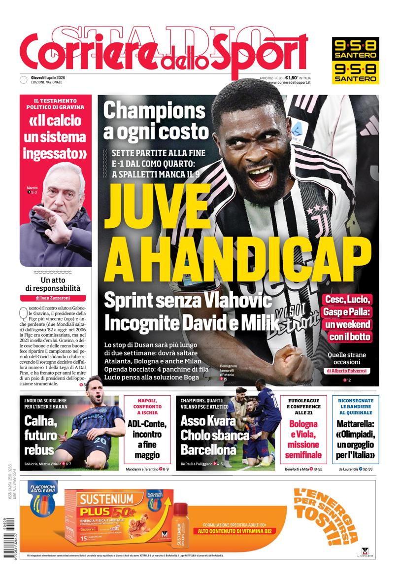 Prima pagina di oggi