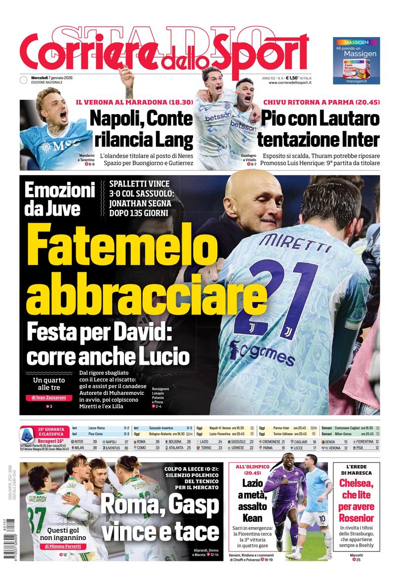 Prima pagina di oggi