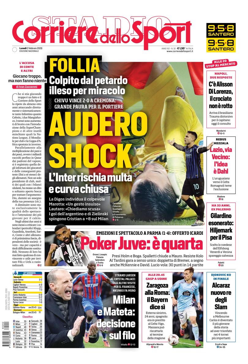 Prima pagina di oggi
