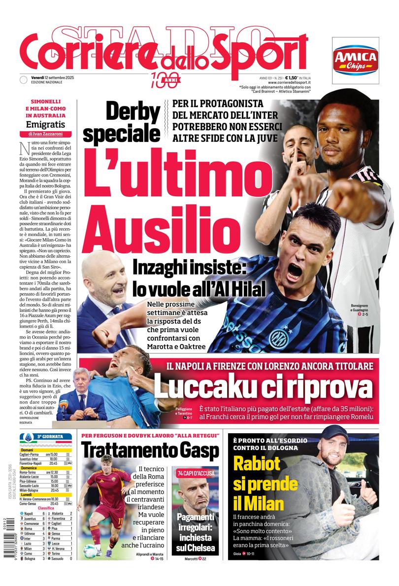 Prima pagina di oggi