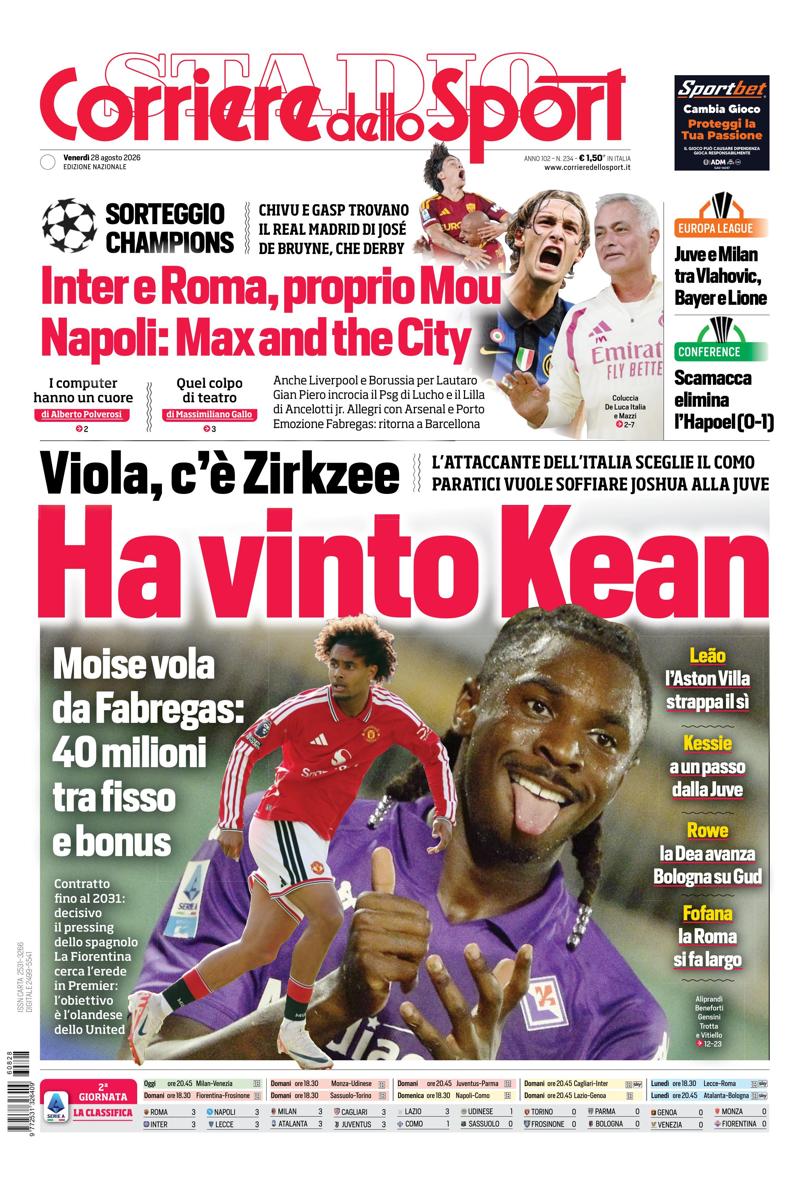 Prima pagina di oggi