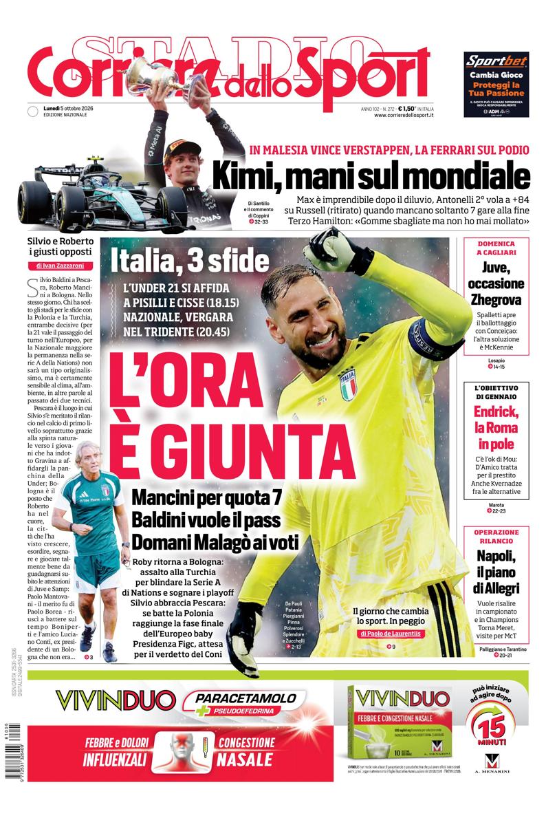 Prima pagina di oggi