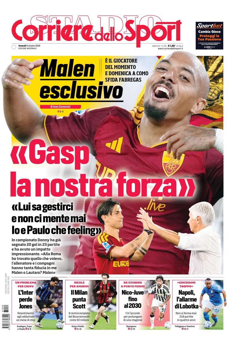 Prima pagina di oggi