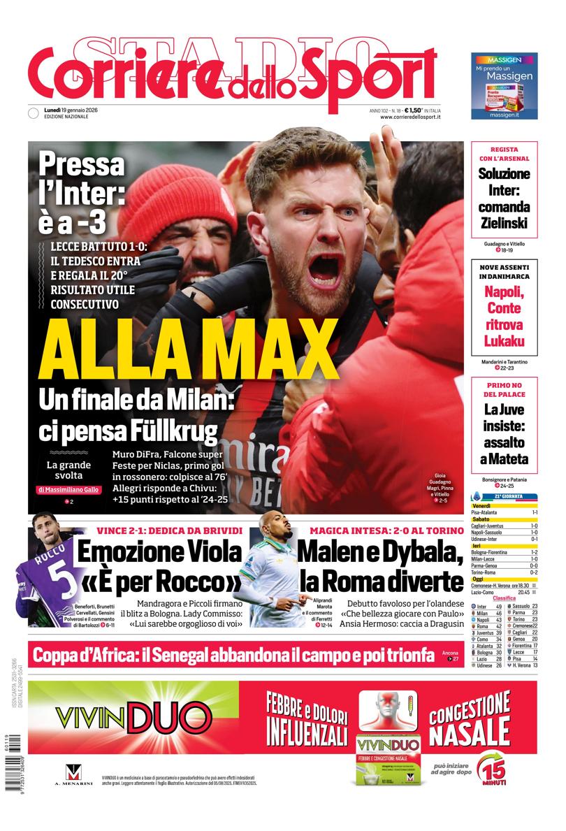 Prima pagina di oggi