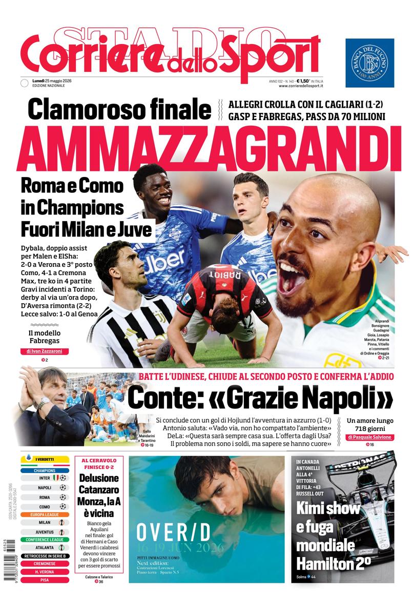 Prima pagina di oggi