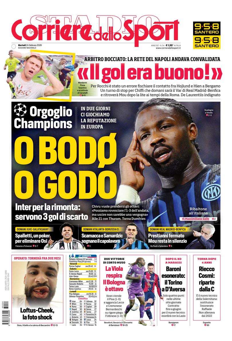 Prima pagina di oggi