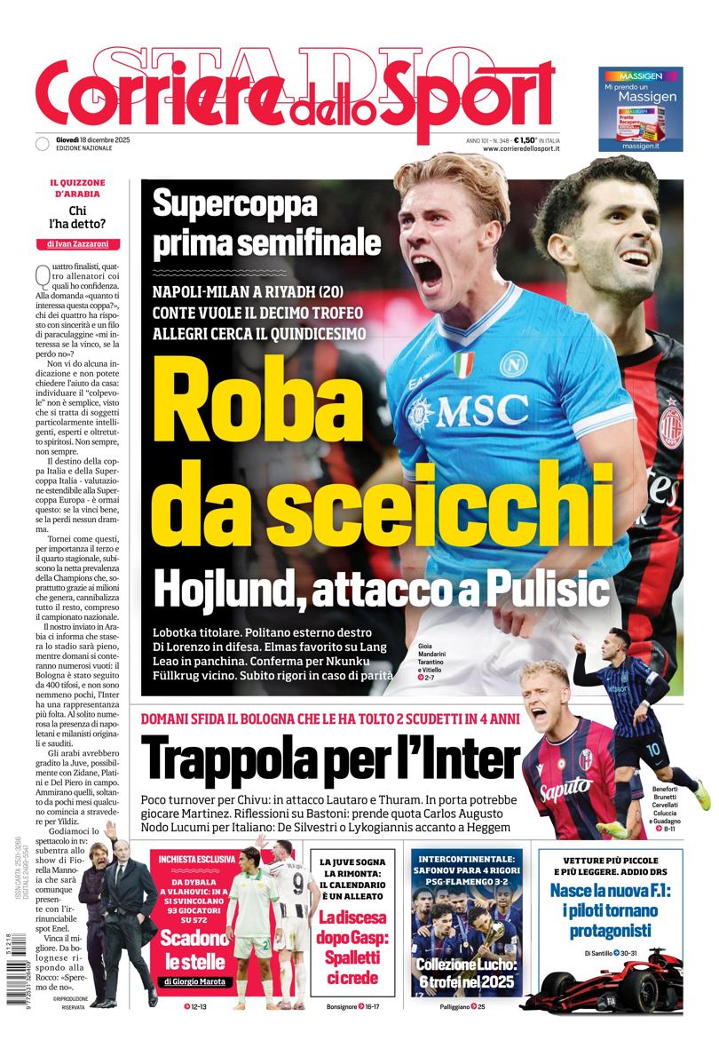 Prima pagina di oggi