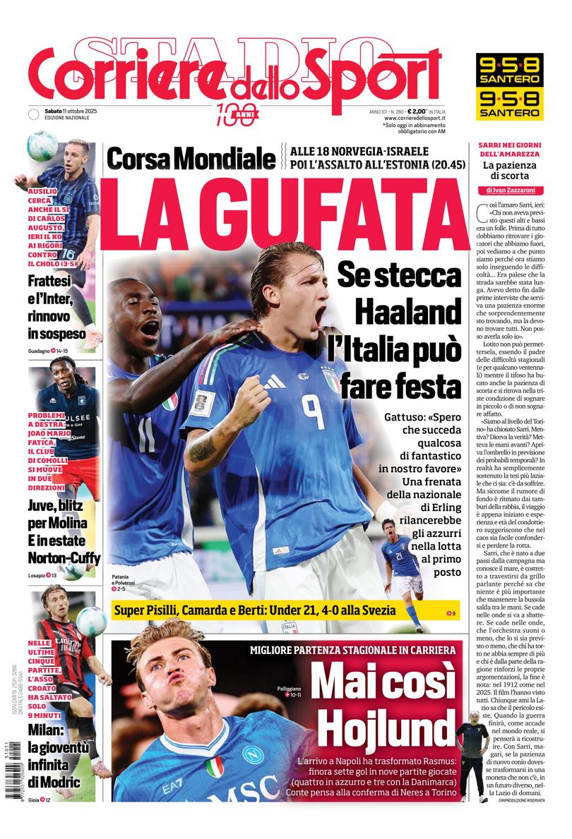 Prima pagina di oggi