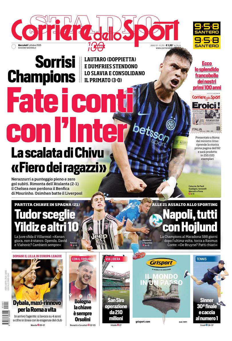 Prima pagina di oggi