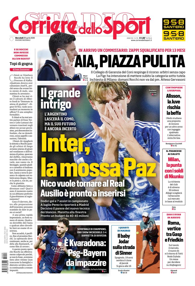 Prima pagina di oggi