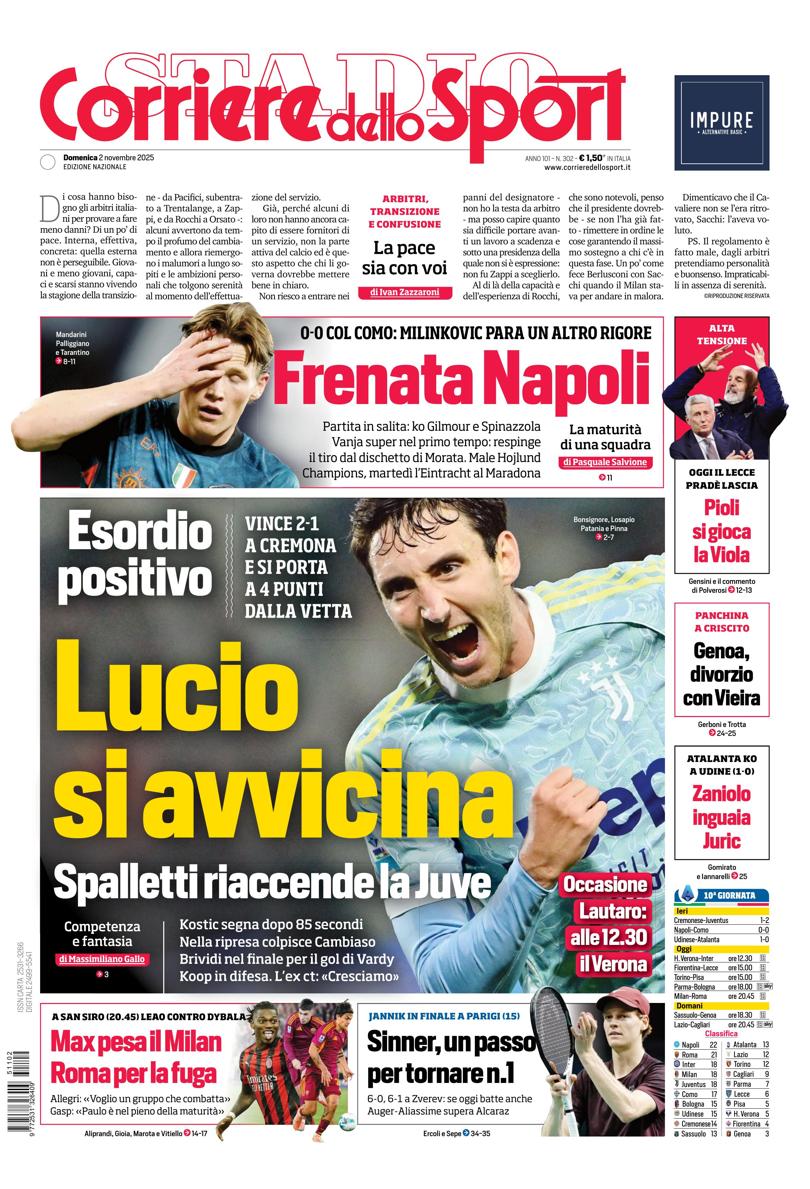 Prima pagina di oggi