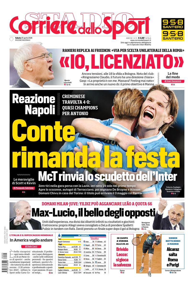 Prima pagina di oggi