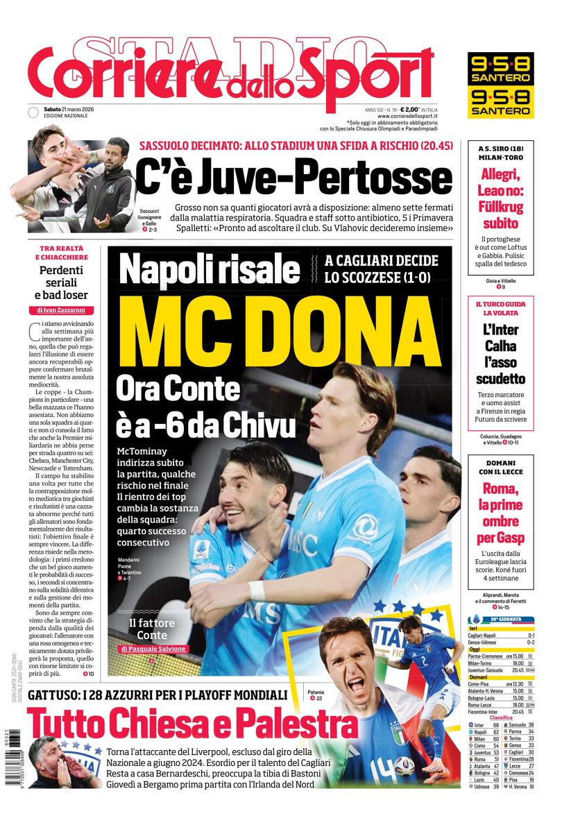 Prima pagina di oggi