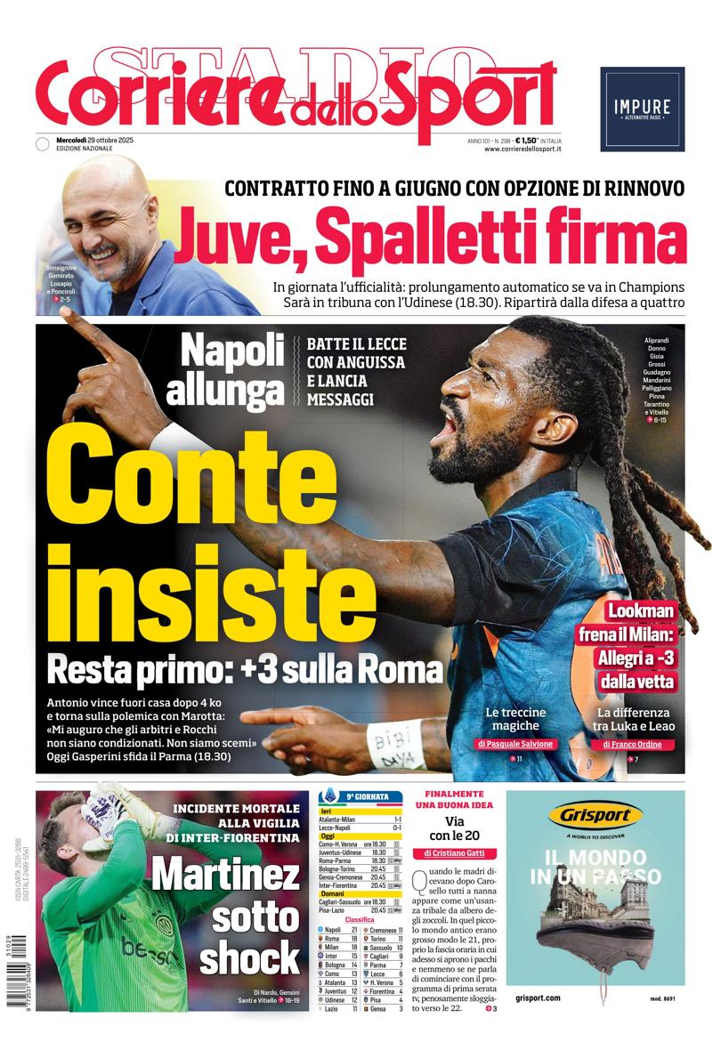 Prima pagina di oggi
