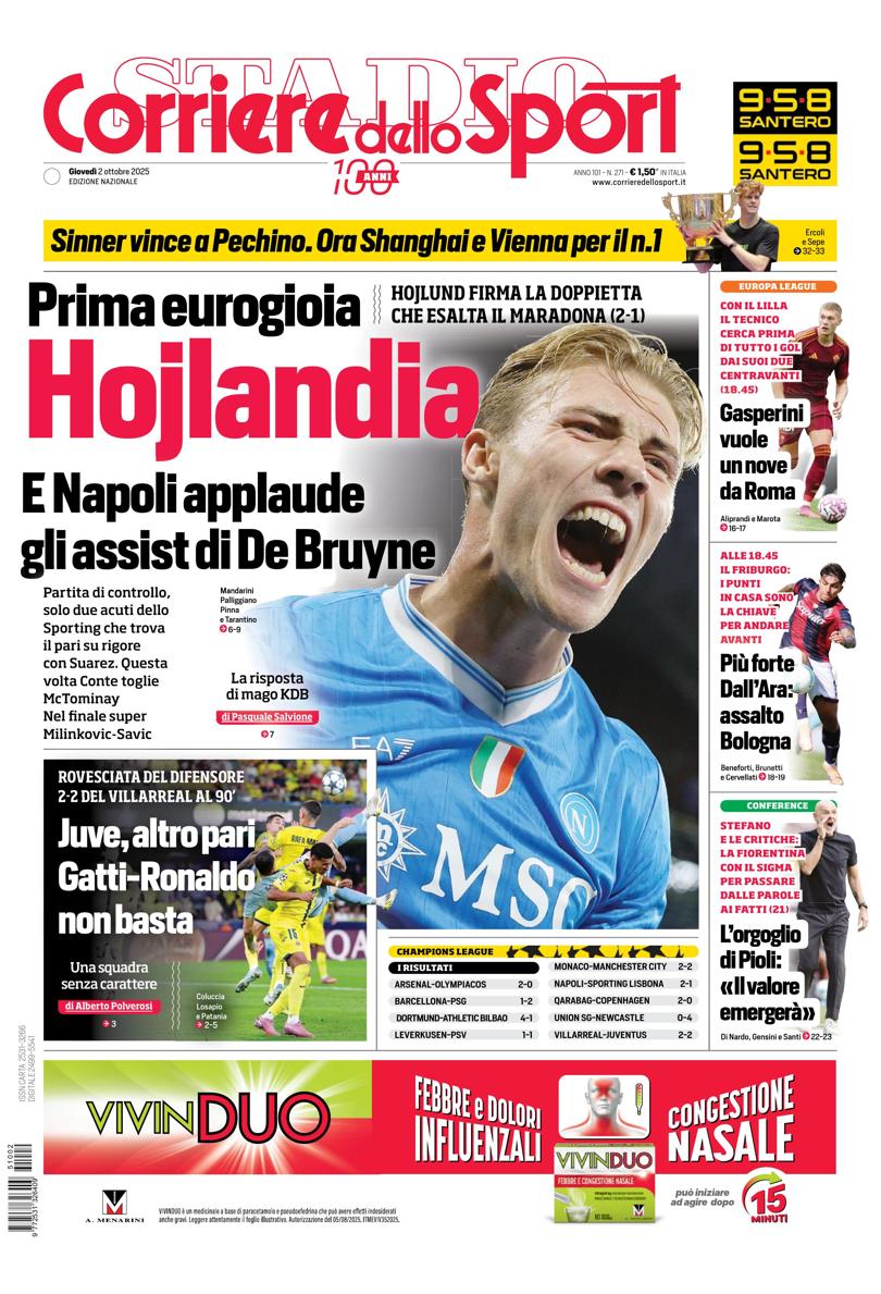 Prima pagina di oggi
