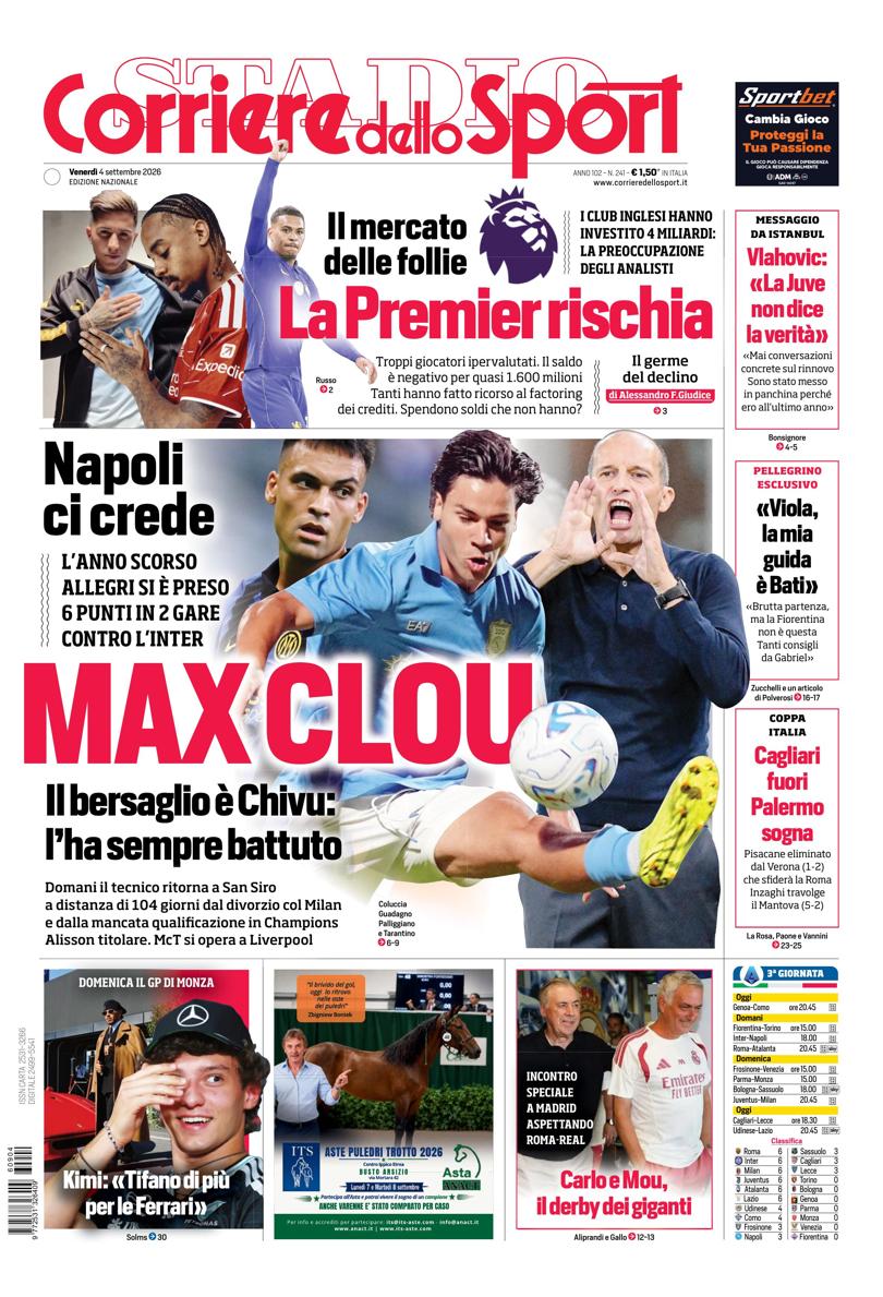 Prima pagina di oggi