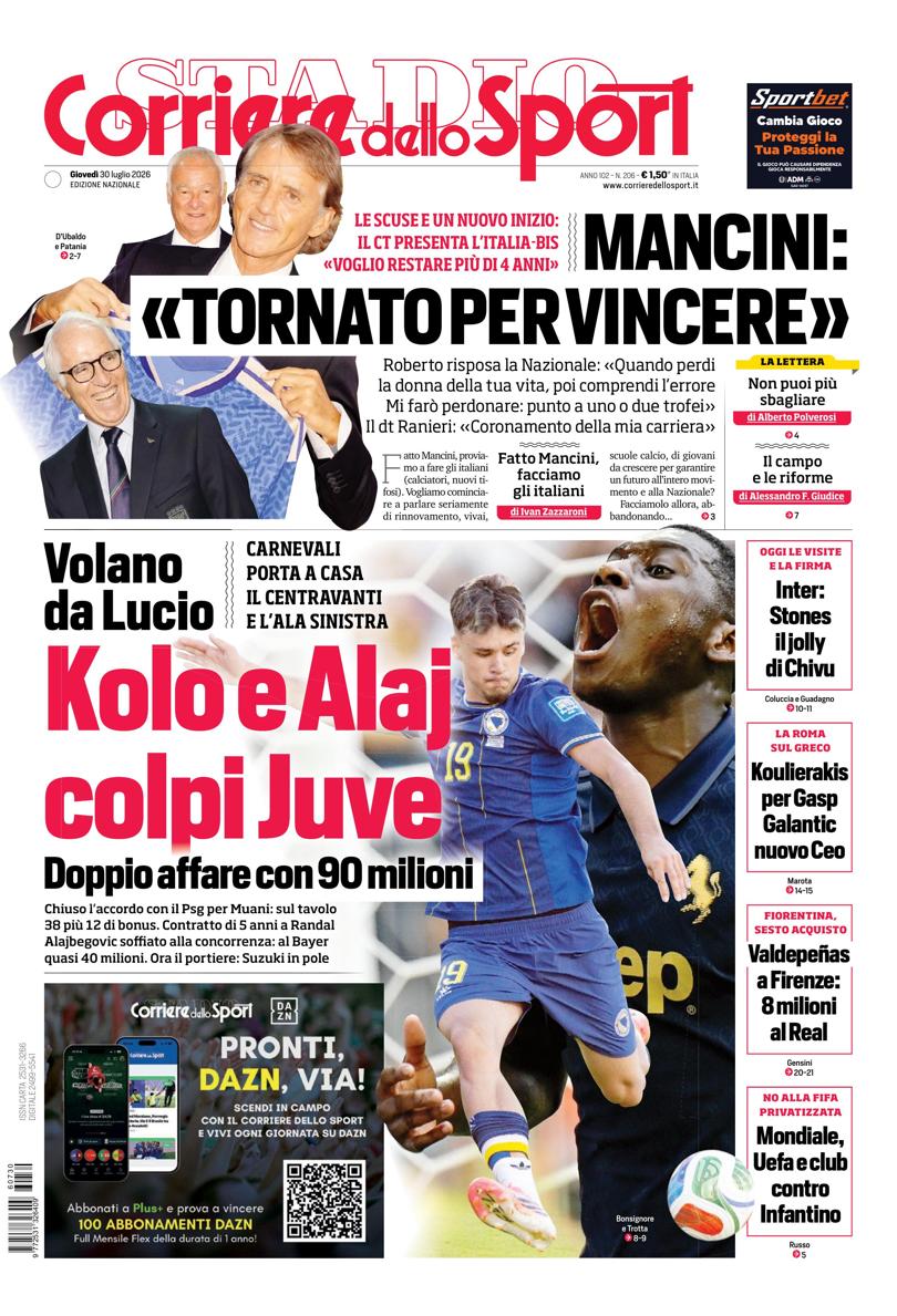 Prima pagina di oggi
