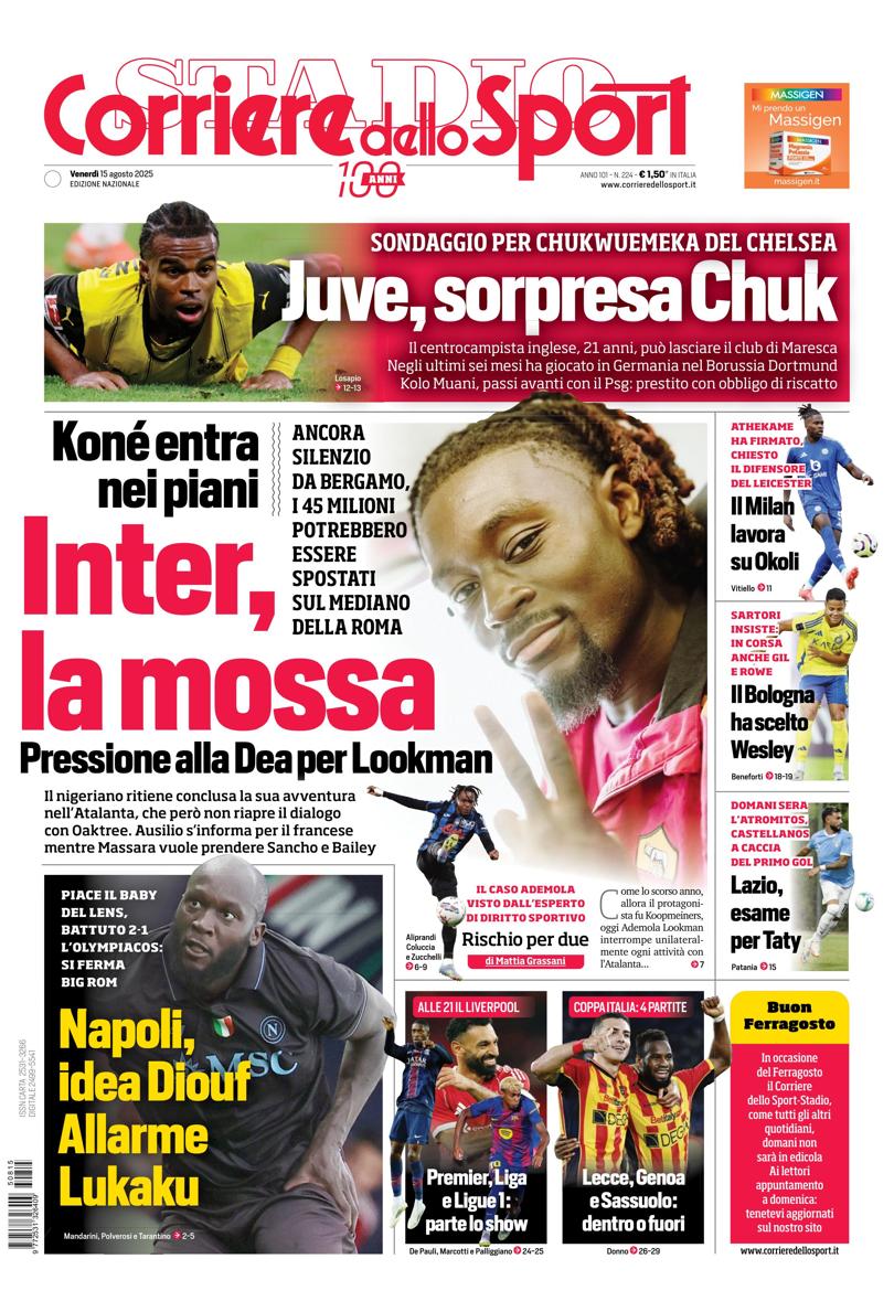 Prima pagina di oggi