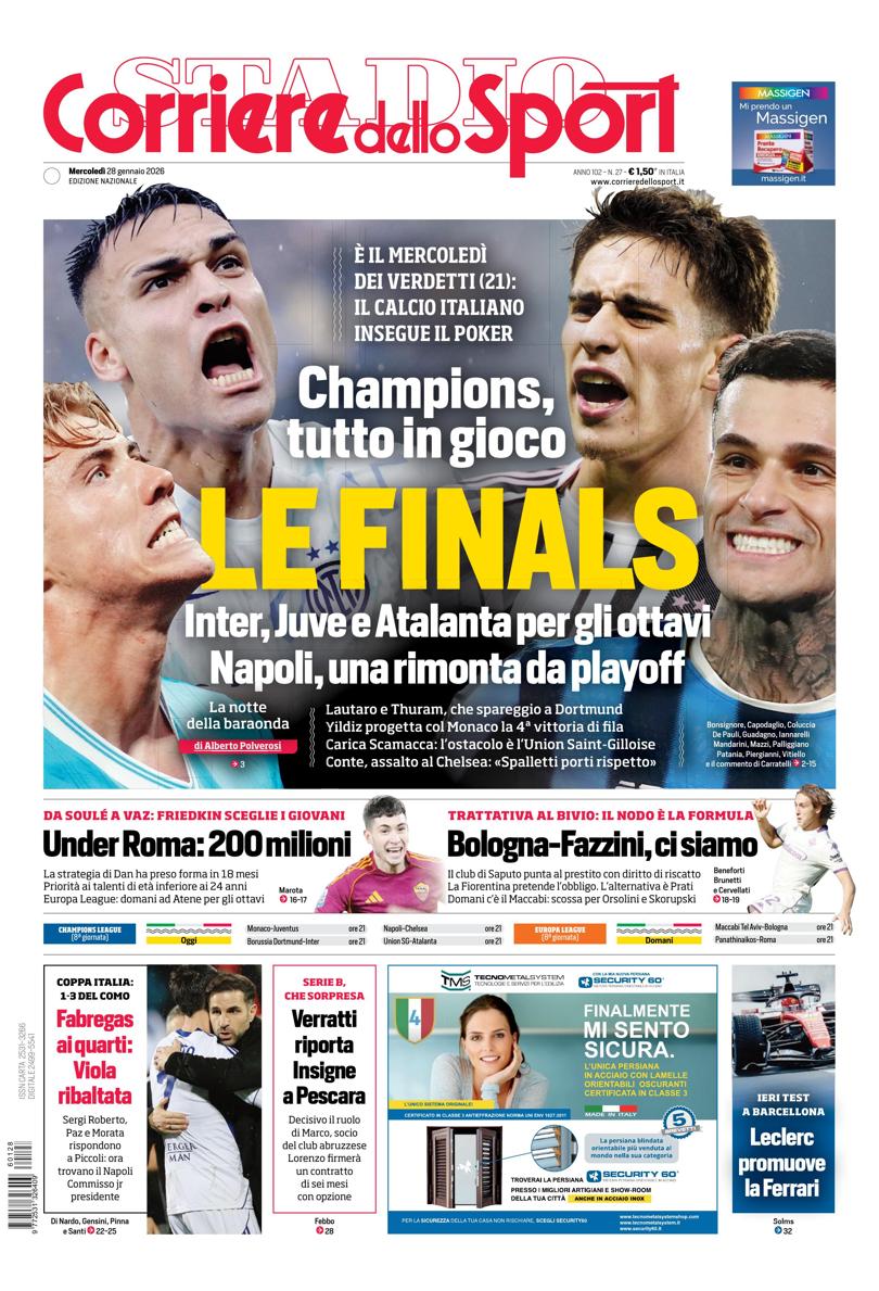 Prima pagina di oggi