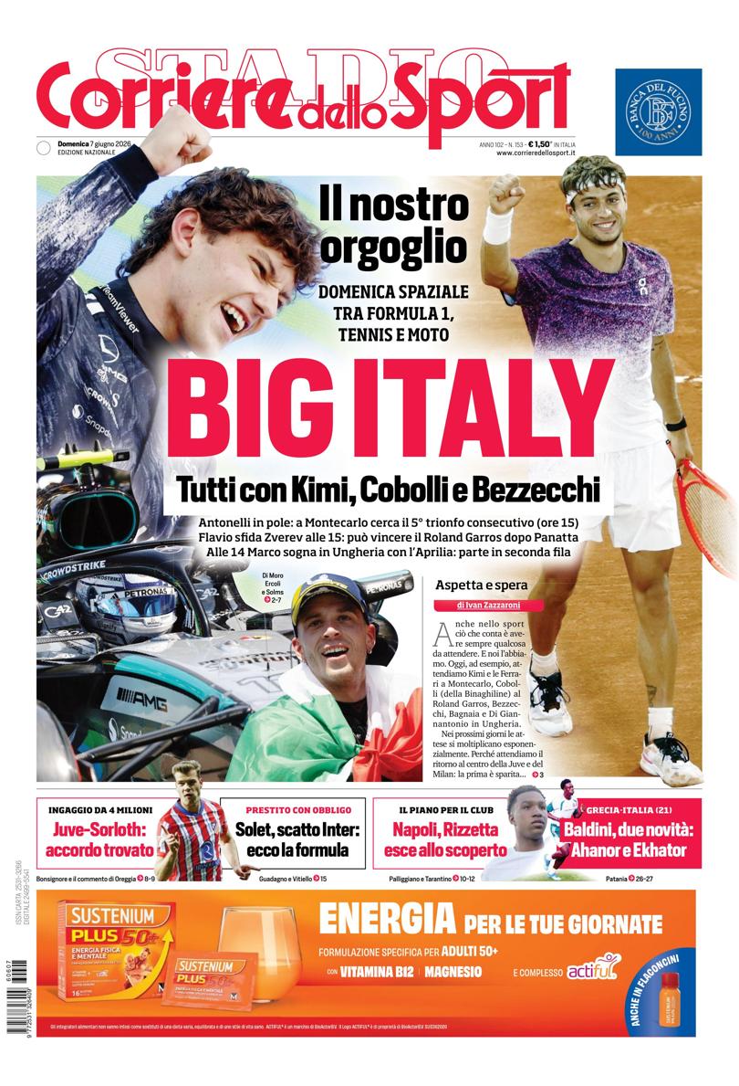 Prima pagina di oggi
