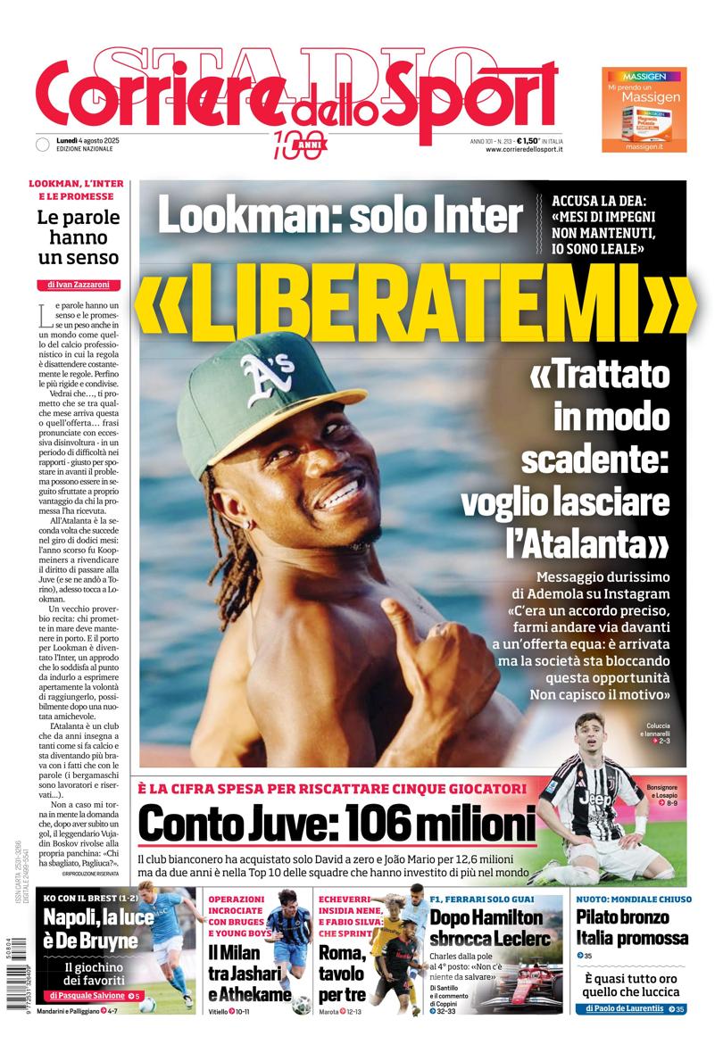 Prima pagina di oggi