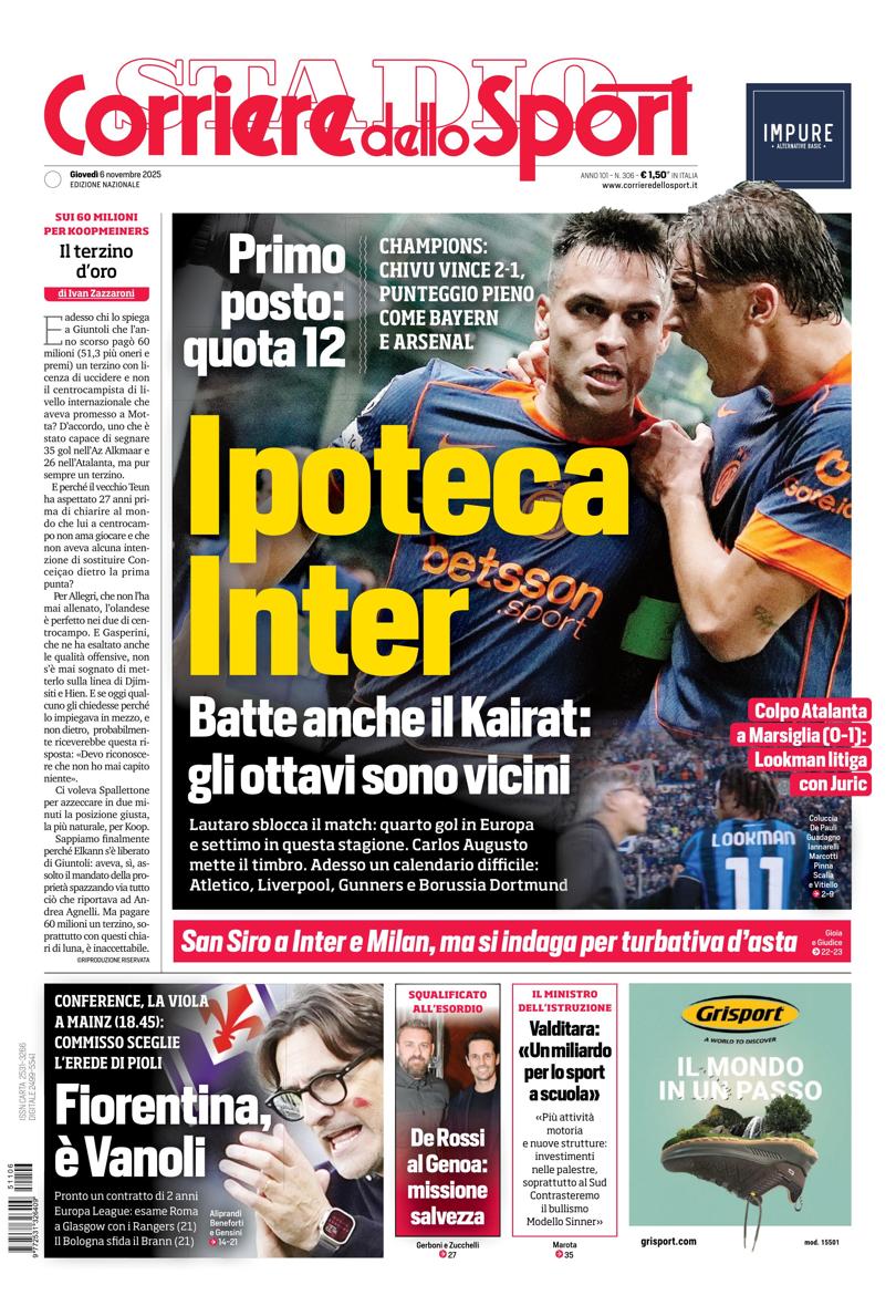 Prima pagina di oggi