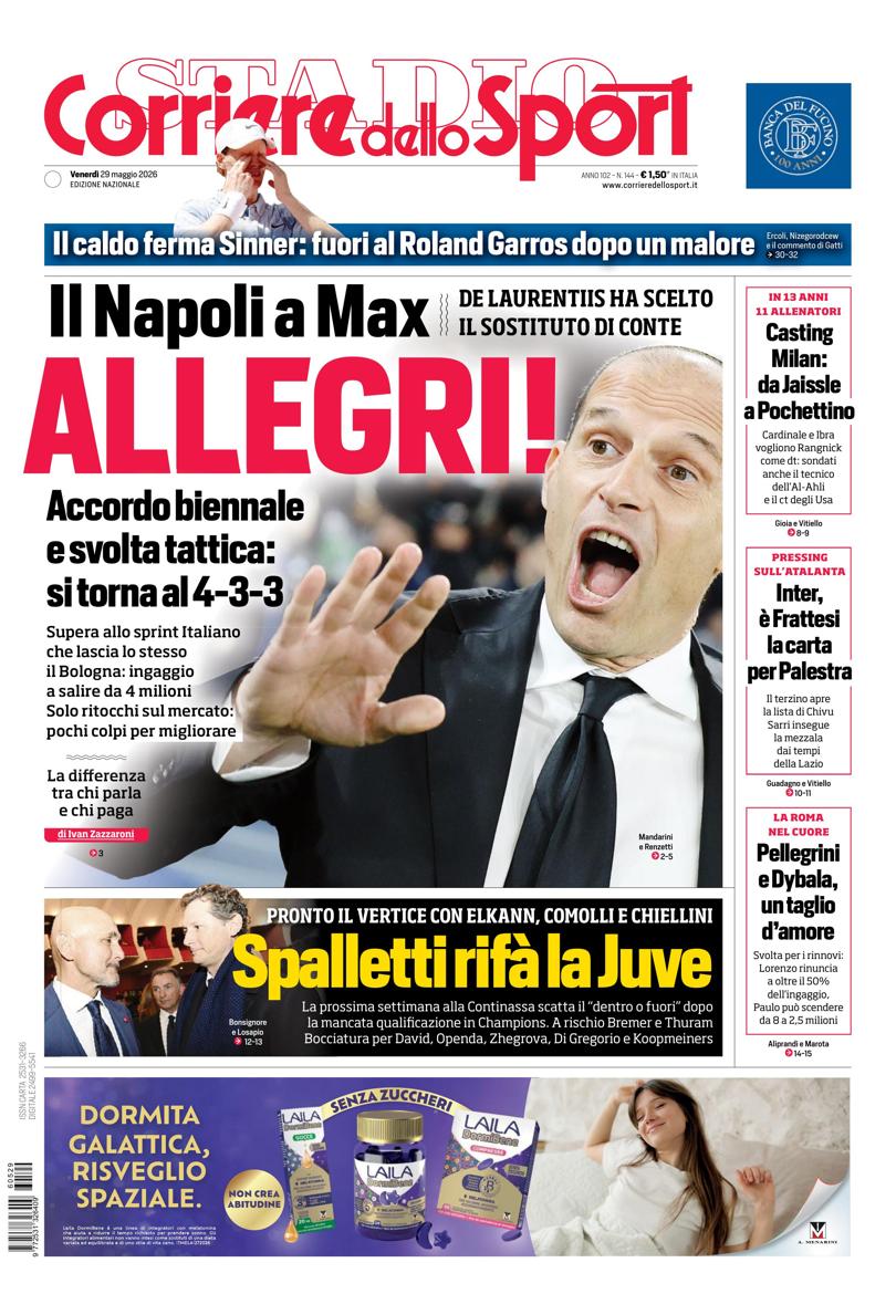 Prima pagina di oggi