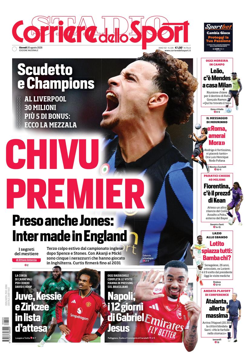 Prima pagina di oggi