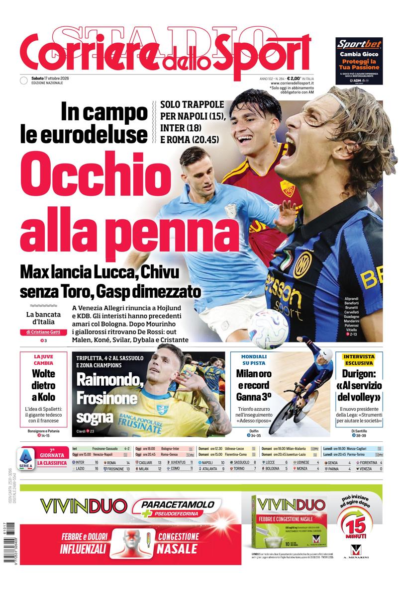 Prima pagina di oggi