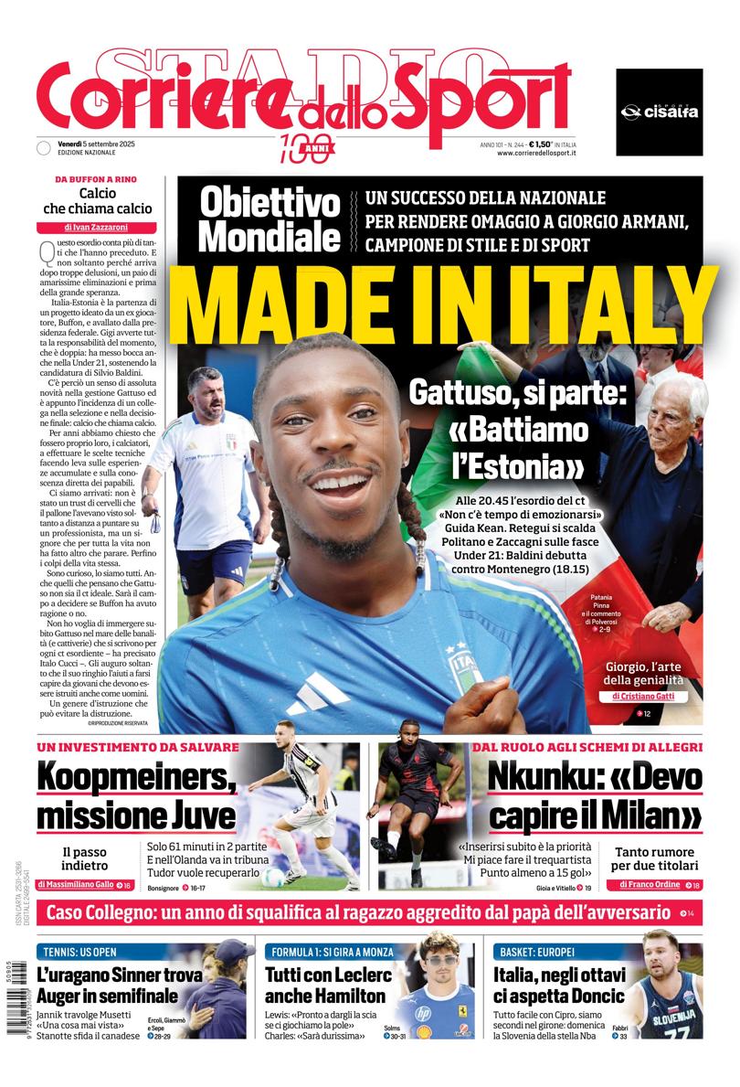 Prima pagina di oggi