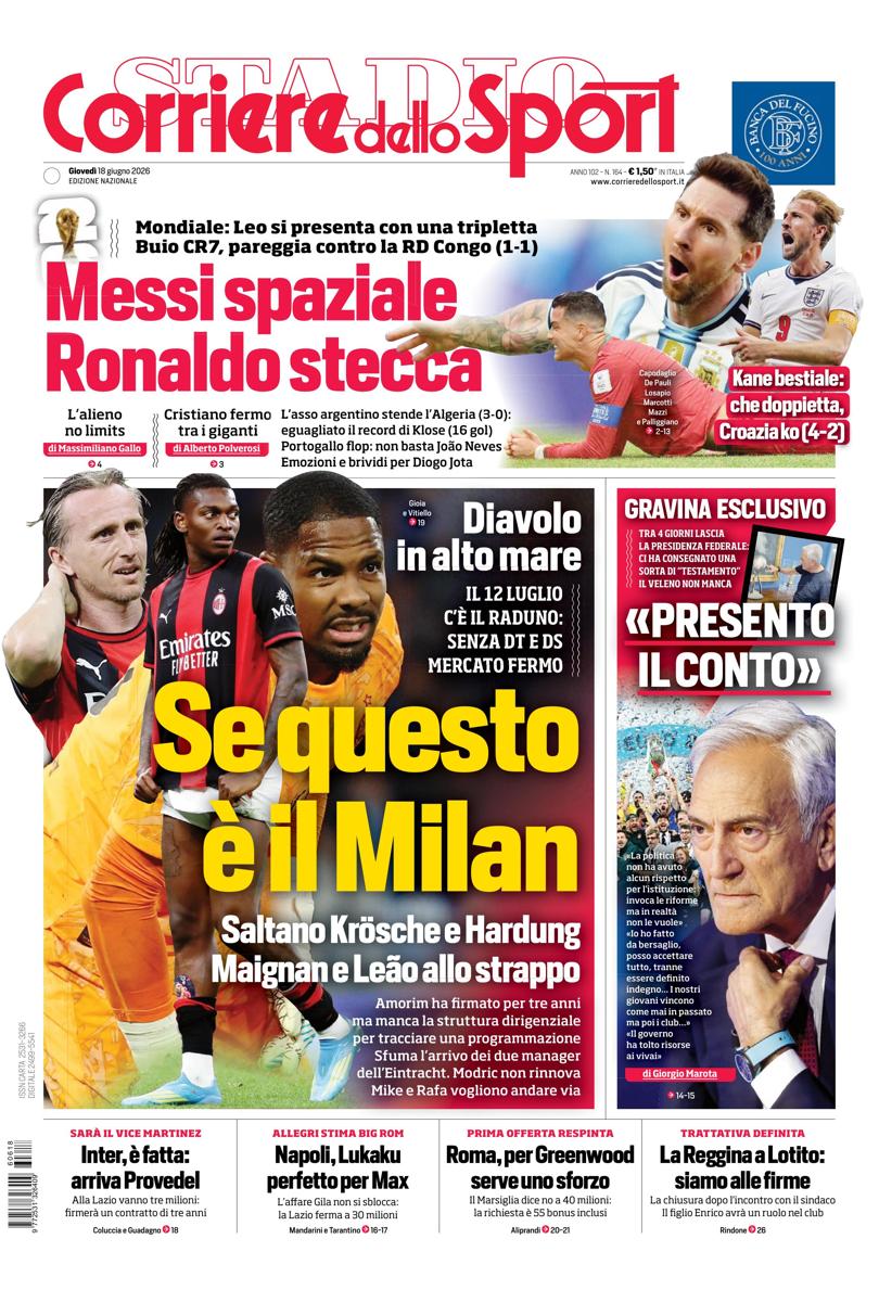 Prima pagina di oggi