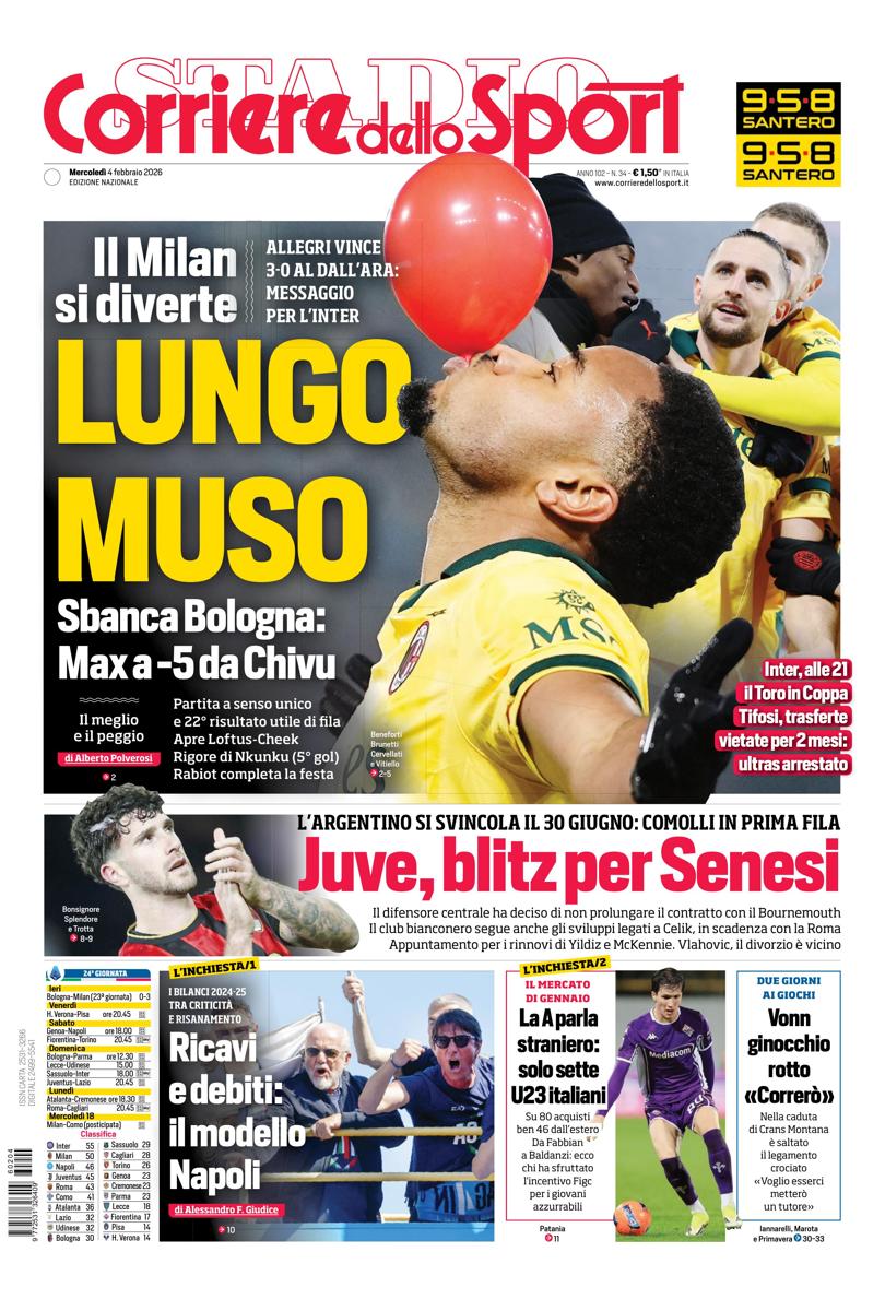 Prima pagina di oggi