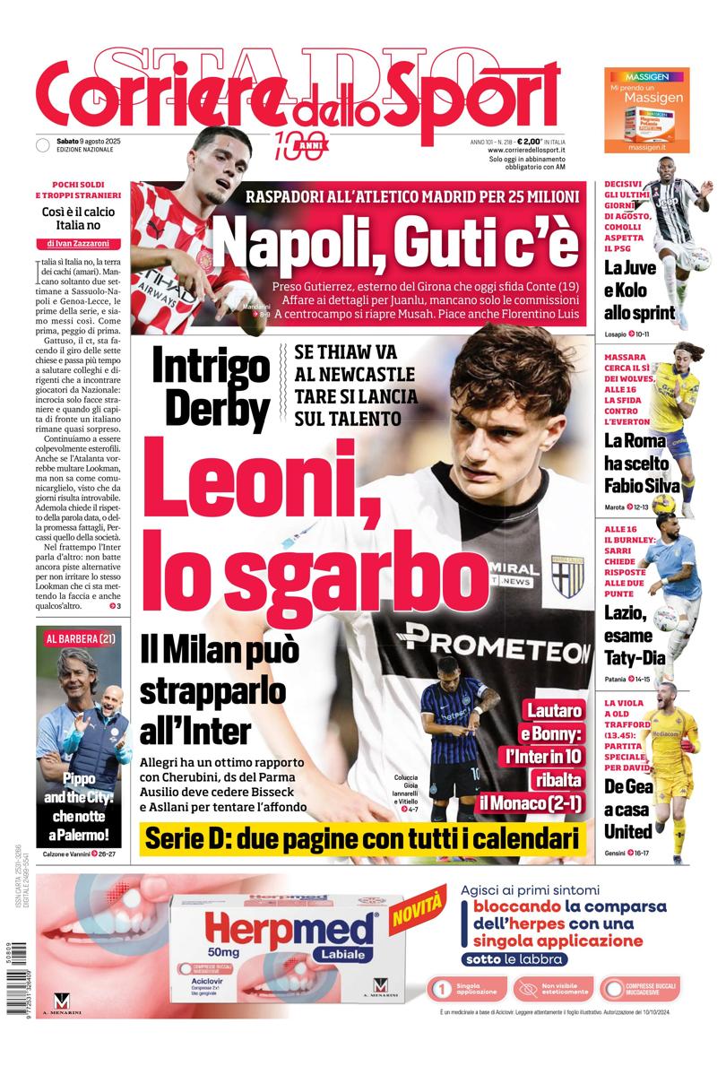Prima pagina di oggi